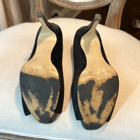 NINE WEST Black Suede Platform Peep toe Stiletto High Heel Pump Size 9.5 - Picture 9 of 11